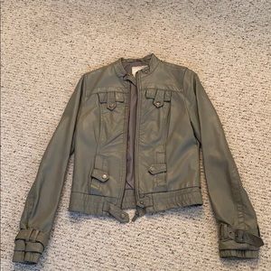 Wet Seal Army Green/grey Leather Jacket